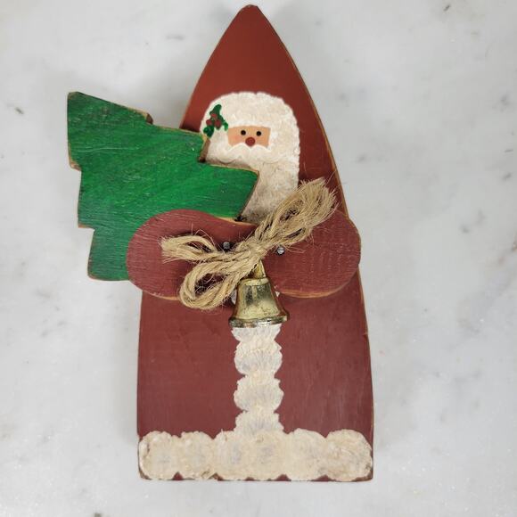 Vintage Wood Santa Claus 6" Red Green Handmade Hand Painted 3-D Christmas Tree - Picture 1 of 15
